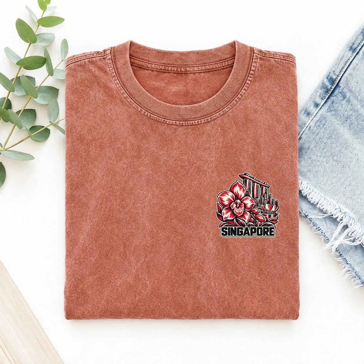 Singapore Country Pride Left Chest Vintage T-shirt – Terracotta