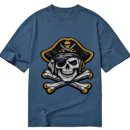 Embroidered Patch Design Pirate Skull Jolly Roger Skull In B Classic T-shirt – Twilight Navy