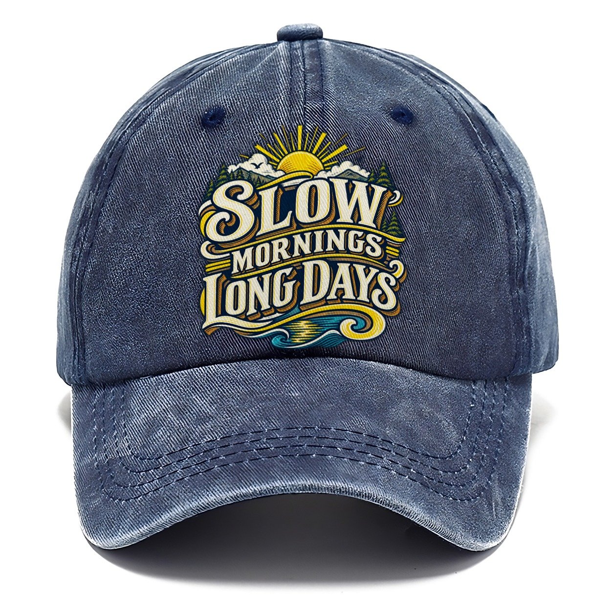 Slow Mornings Long Days Retired Living Classic Cap – Twilight Navy