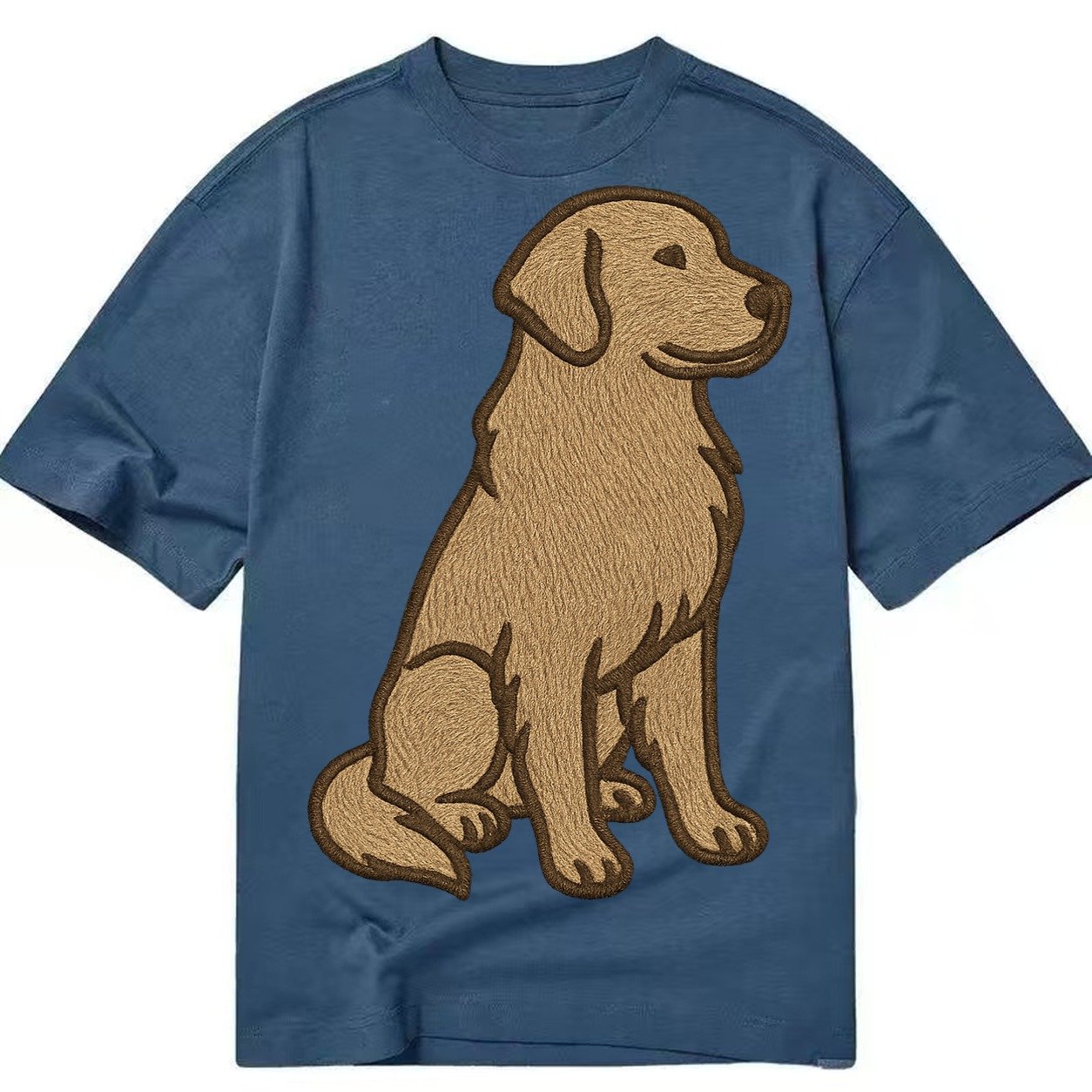 Golden Retriever Classic Golden Embroidered Sitting Pose Classic T-shirt – Twilight Navy