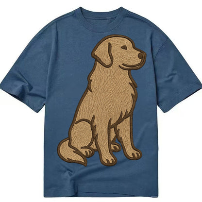 Golden Retriever Classic Golden Embroidered Sitting Pose Classic T-shirt – Twilight Navy