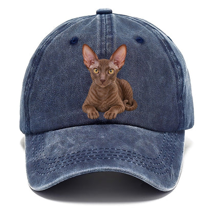 Cornish Rex Reclining Paws Forward Realistic Cat Portrait Classic Cap – Twilight Navy