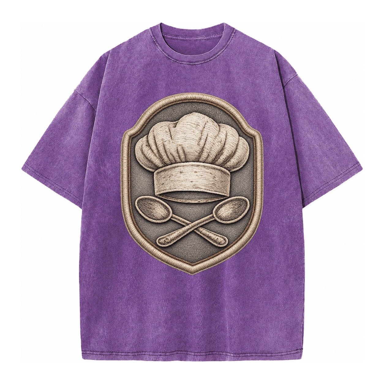 Cooking Chef Hat Toque Blanche With Crossed Spoons In Vintage T-shirt – Purple