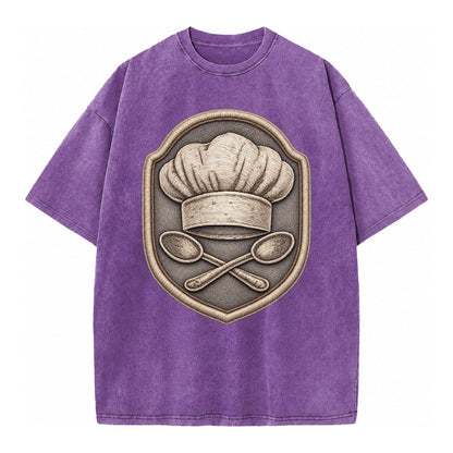 Cooking Chef Hat Toque Blanche With Crossed Spoons In Vintage T-shirt – Purple