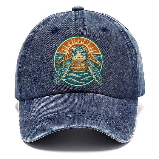 Vintage Sea Turtle Sunrise Classic Cap – Twilight Navy
