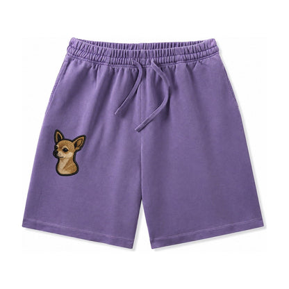 Chihuahua Modern Tiny Dog Logo With Bold Black Outline Washed Shorts – Purple