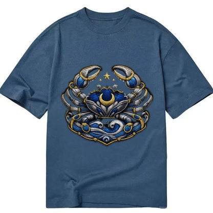 Embroidered Patch Design Cancer Crab Protective Crab In Silv Classic T-shirt – Twilight Navy