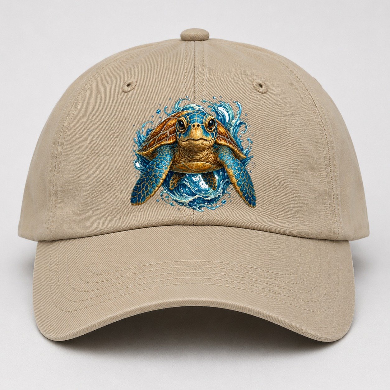 Ornate Sea Turtle Waves Baseball Cap – Khaki