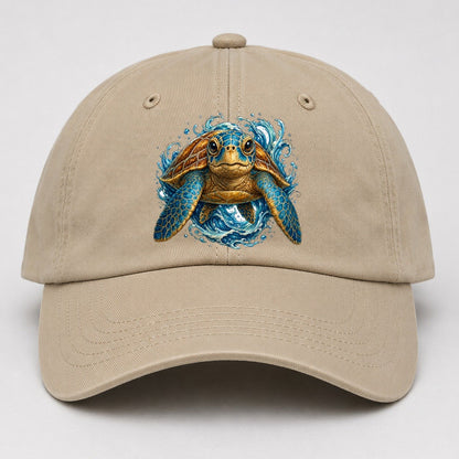 Ornate Sea Turtle Waves Baseball Cap – Khaki