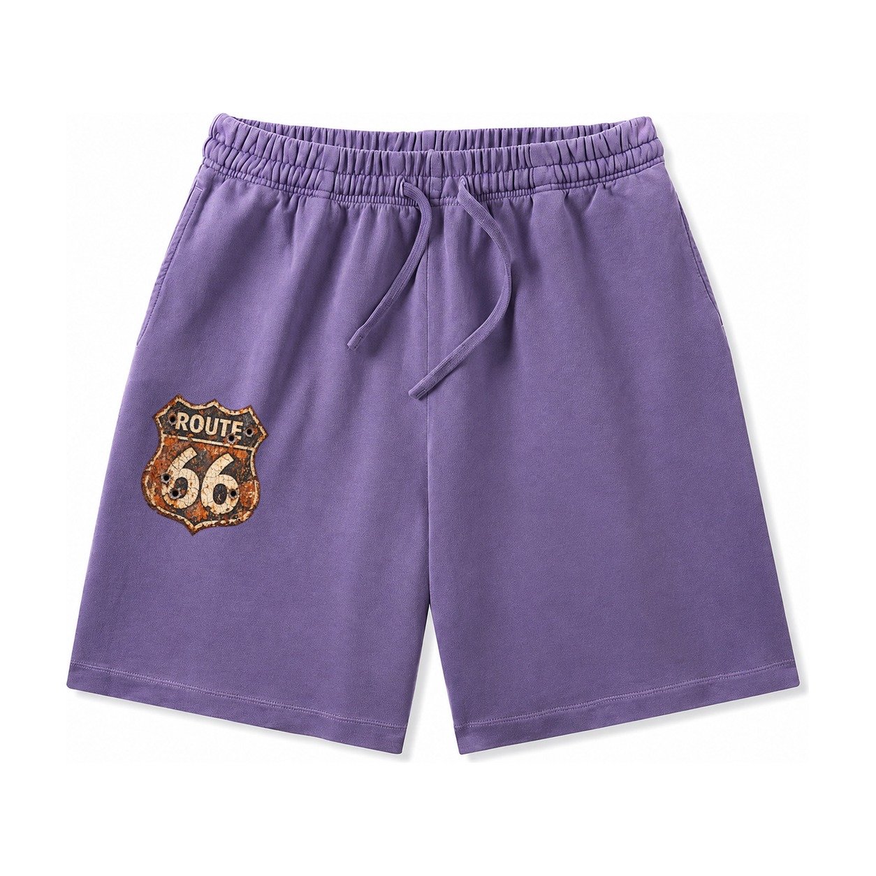 Weathered Marker Rust Aged Route 66 Sign Desert Sun Bleached Washed Shorts – Purple