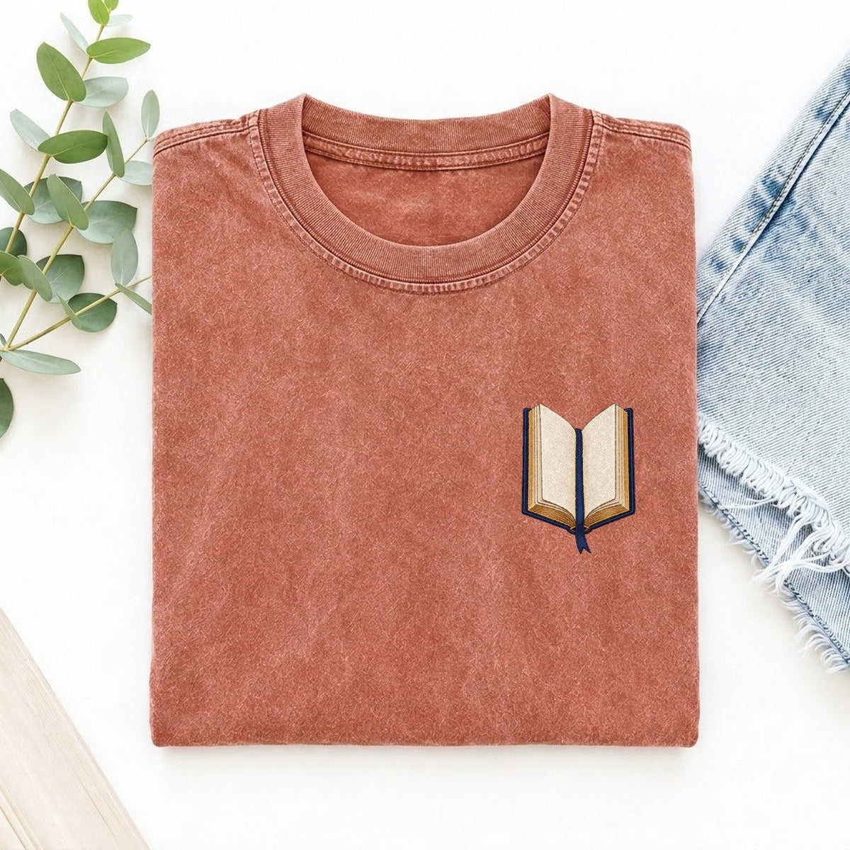 Open Book Symbol Emblems Left Chest Vintage T-shirt – Terracotta