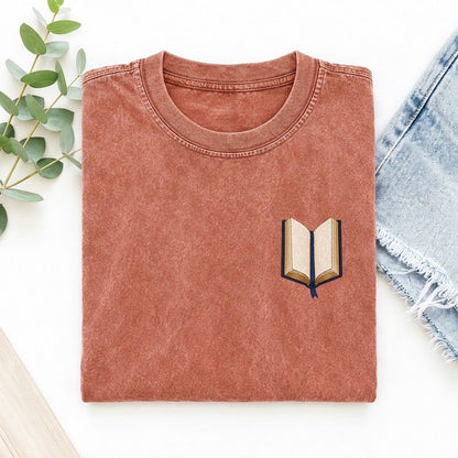Open Book Symbol Emblems Left Chest Vintage T-shirt – Terracotta