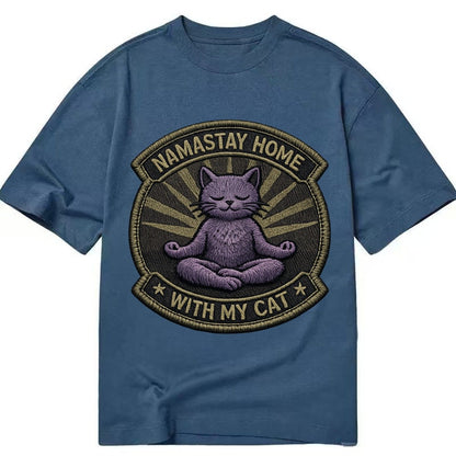 Embroidered Patch Design Namastay Home With My Cat Yoga Cat Classic T-shirt – Twilight Navy