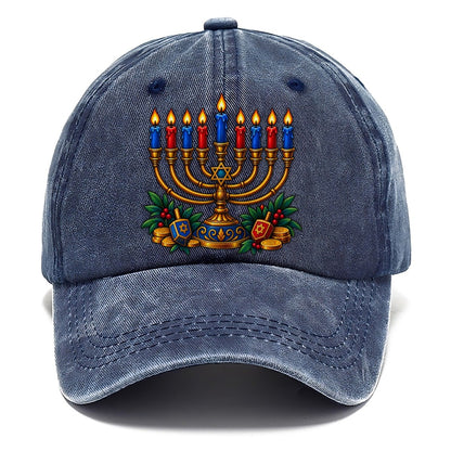 Hanukkah Menorah Cozy Judaism Heritage Classic Cap – Twilight Navy
