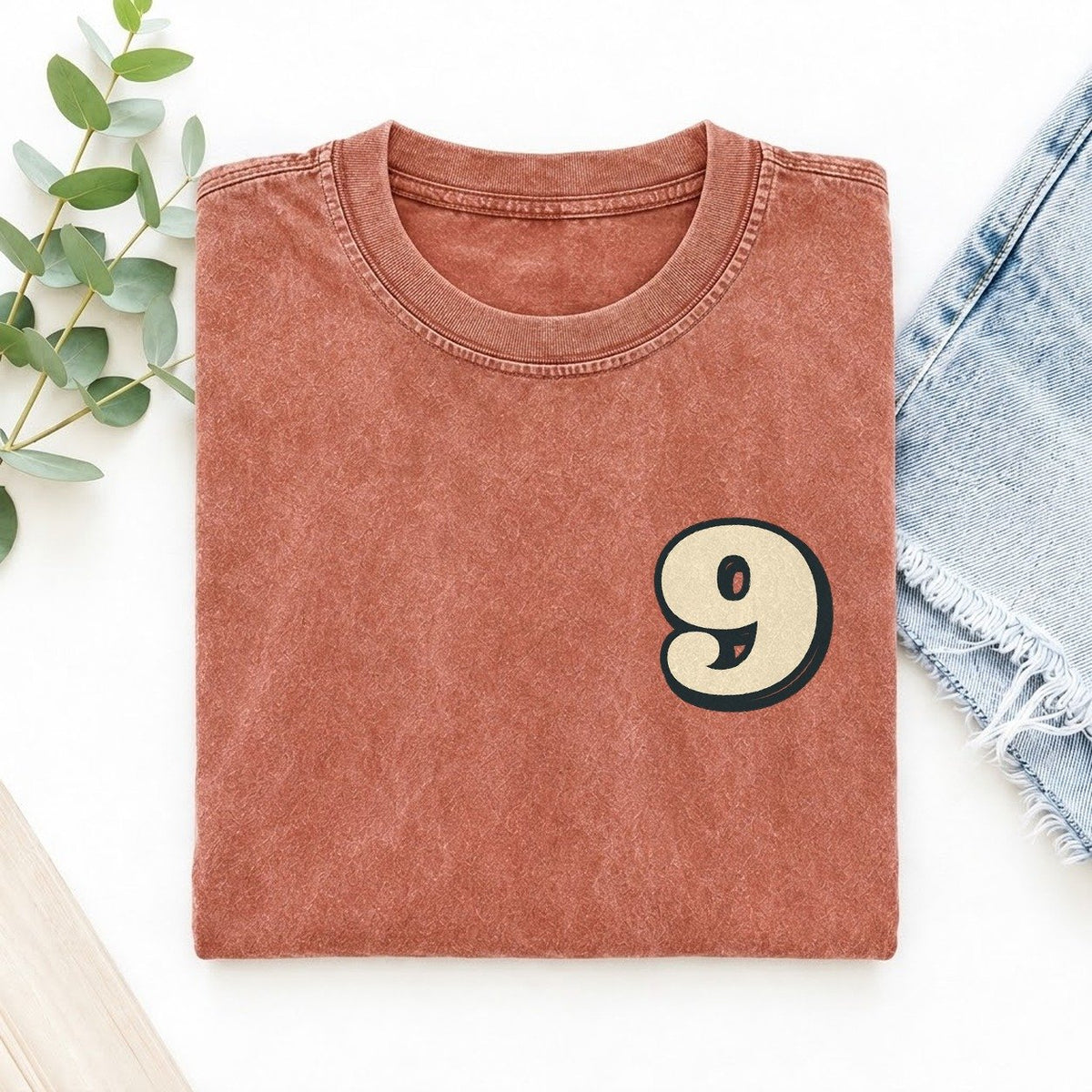 Number 9 Left Chest Vintage T-shirt – Terracotta