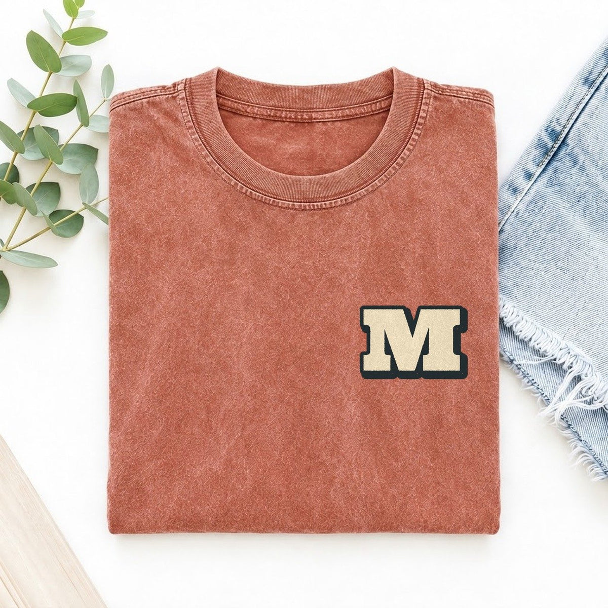 Initial M Left Chest Vintage T-shirt – Terracotta