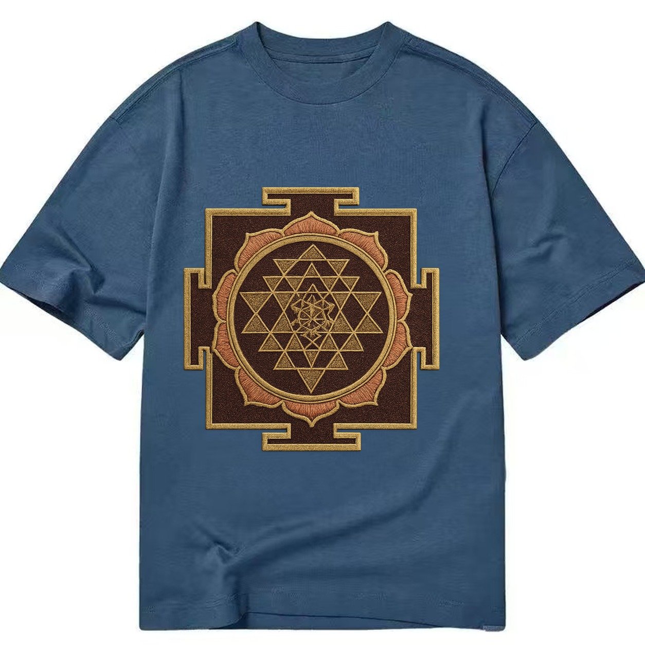 Sri Yantra Hindu Geometry Red And Gold Thread Divine Feminin Classic T-shirt – Twilight Navy