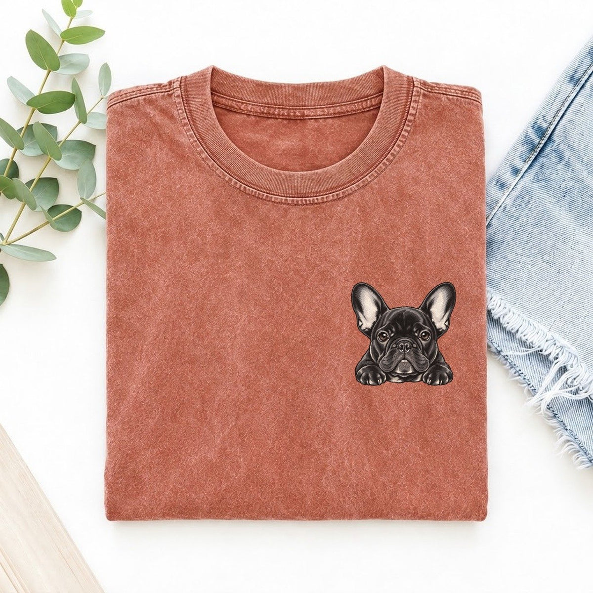 French Bulldog Left Chest Vintage T-shirt – Terracotta
