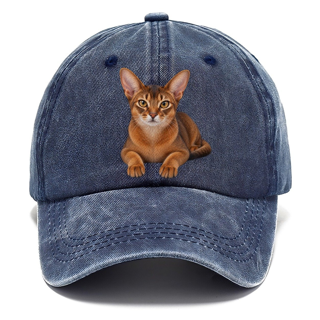 Abyssinian Reclining Paws Forward Realistic Cat Portrait Classic Cap – Twilight Navy