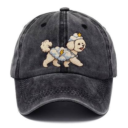 One Bichon Frise In Halloween Costume Cloud Costume With Cotton Puff Texture And A Tiny Lightning Bolt Halloween Dog Parade Classic Cap – Graphite