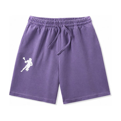 Lacrosse Player Cradling Stick Washed Shorts – Purple
