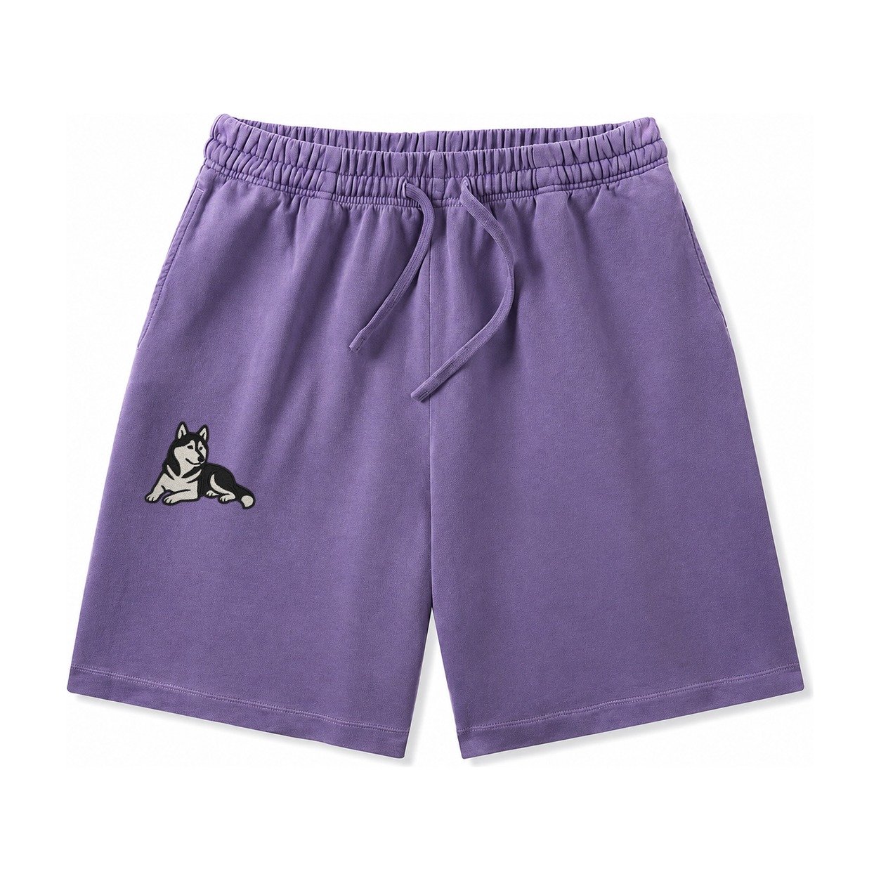 Siberian Husky Black And White Relaxed Lying Down With Head Washed Shorts – Purple
