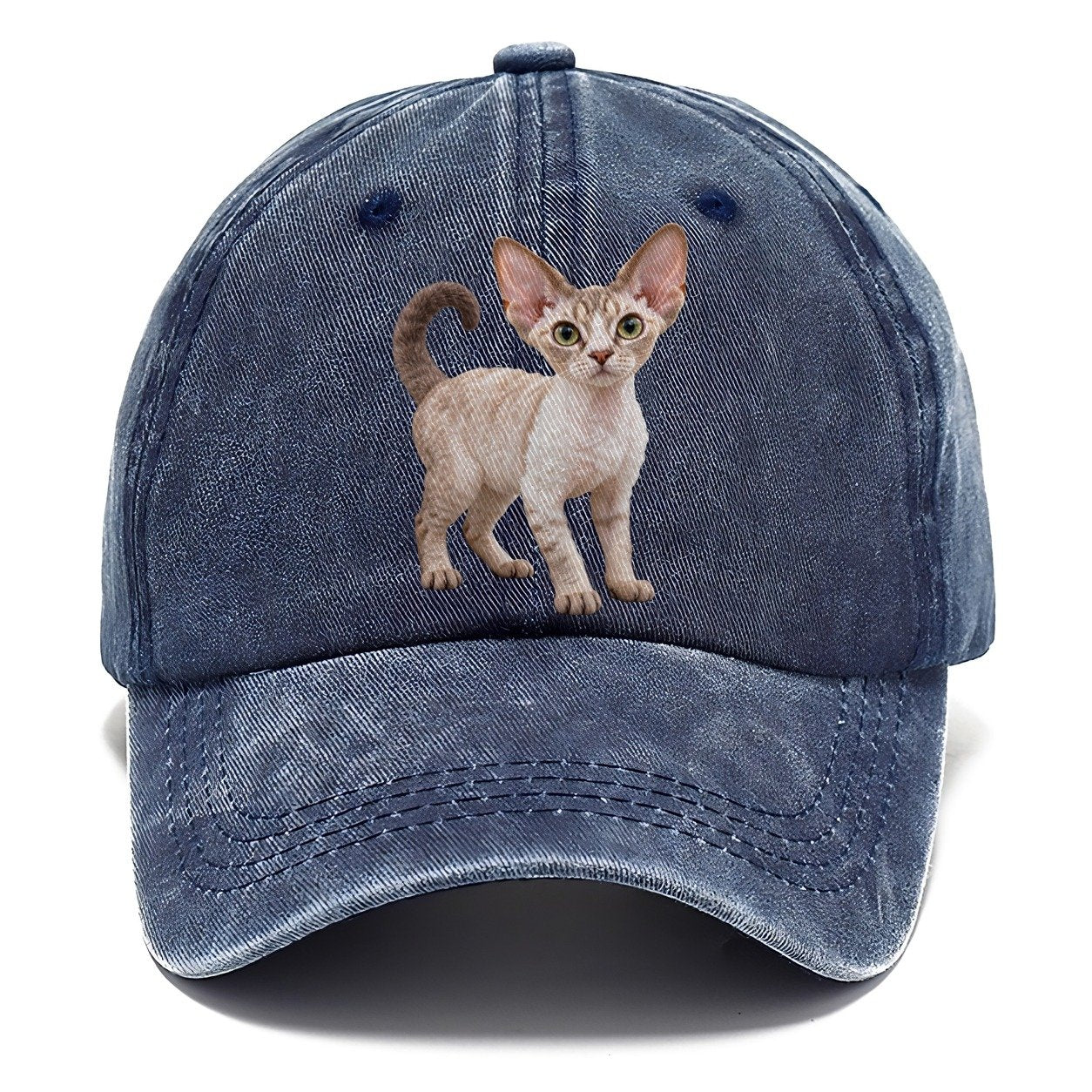 Devon Rex Standing Three Quarter Realistic Cat Portrait Classic Cap – Twilight Navy