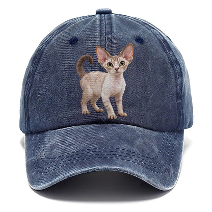Devon Rex Standing Three Quarter Realistic Cat Portrait Classic Cap – Twilight Navy