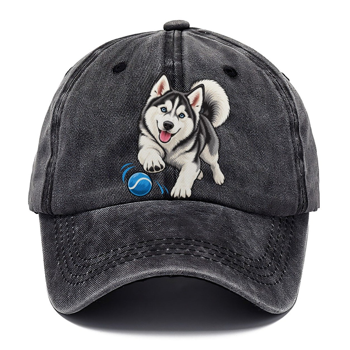 Blue-Eyed Husky Chasing Ball Classic Cap – Graphite