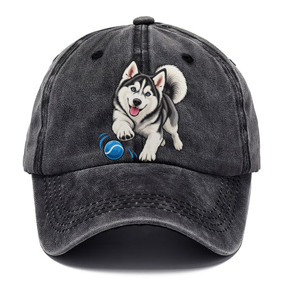 Blue-Eyed Husky Chasing Ball Classic Cap – Graphite