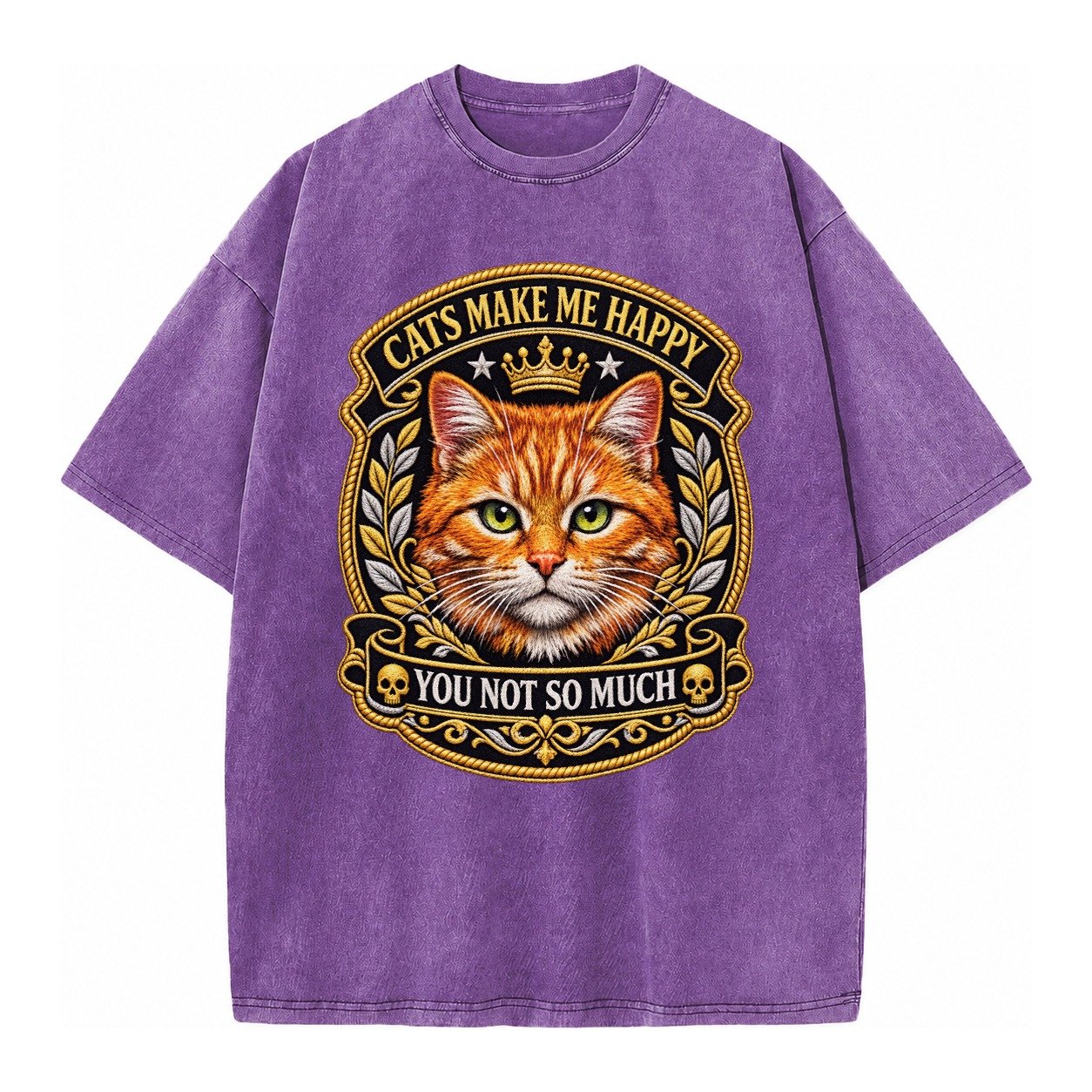 Cats Make Me Happy You Not So Much Cat Face In Orange Cat Pr Vintage T-shirt – Purple
