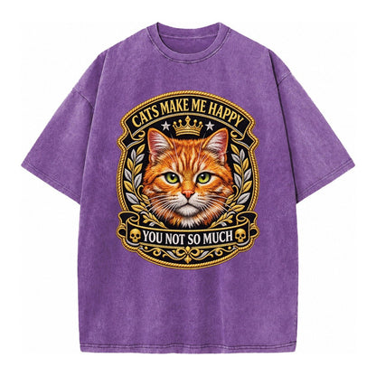 Cats Make Me Happy You Not So Much Cat Face In Orange Cat Pr Vintage T-shirt – Purple