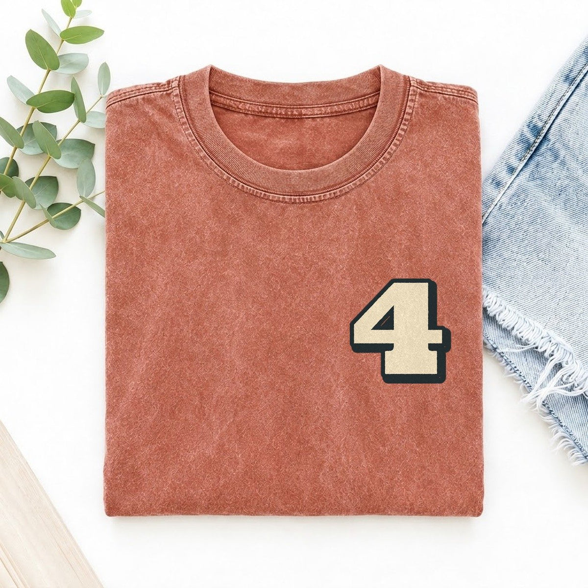 Number 4 Left Chest Vintage T-shirt – Terracotta