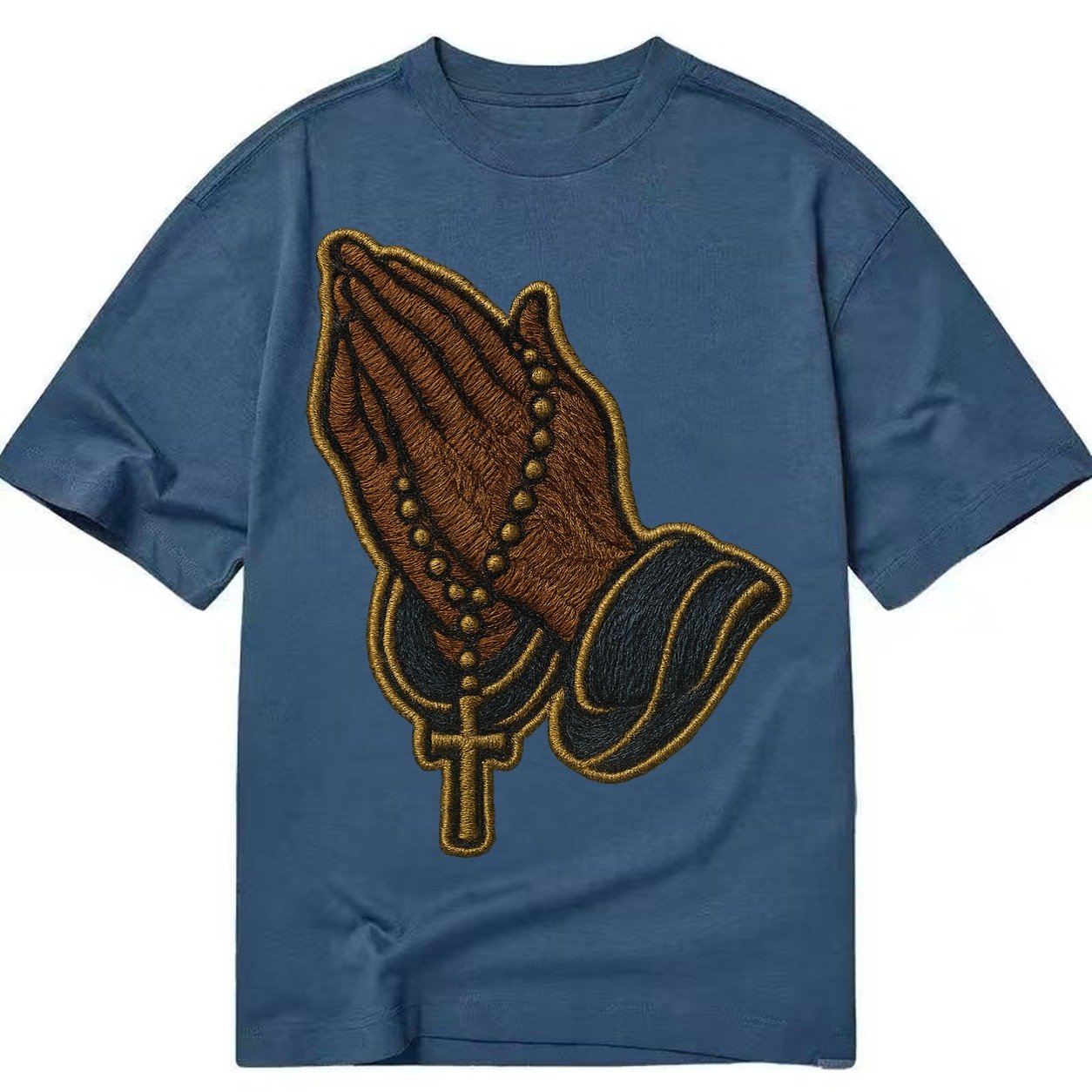 Praying Hands Clasped Hands In Prayer Position With Rosary B Classic T-shirt – Twilight Navy