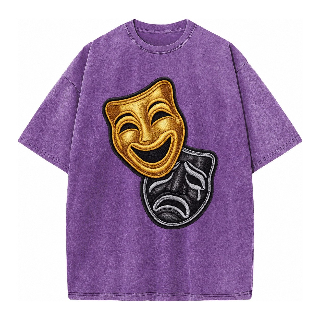 Broadway Masks Comedy Tragedy Masks In Gold And Black Theate Vintage T-shirt – Purple