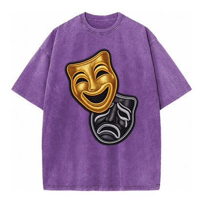 Broadway Masks Comedy Tragedy Masks In Gold And Black Theate Vintage T-shirt – Purple