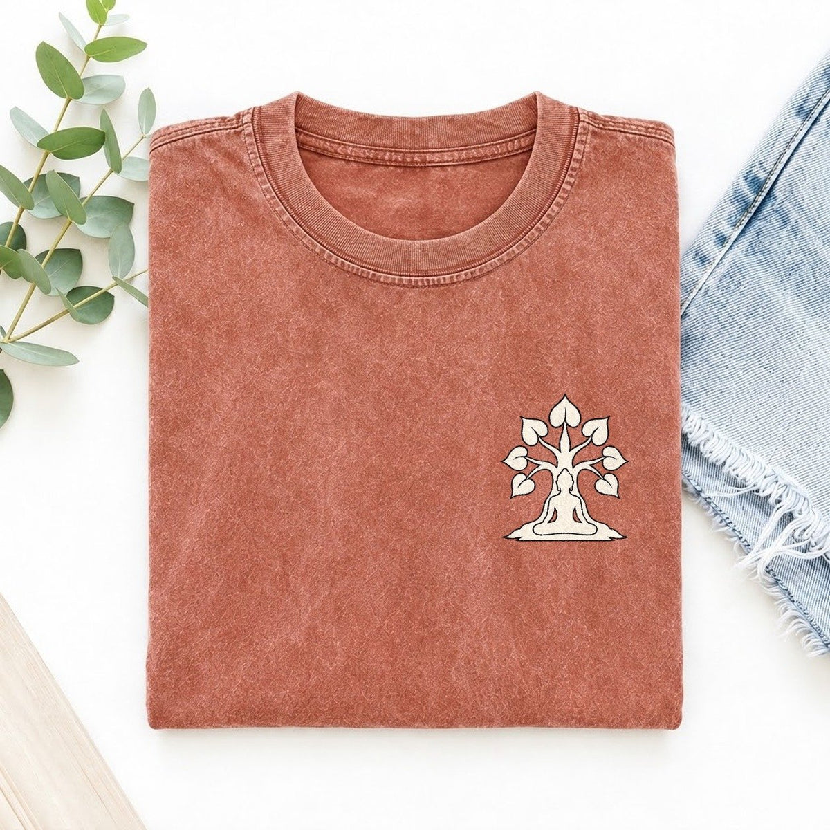 Bodhi Meditation Left Chest Vintage T-shirt – Terracotta