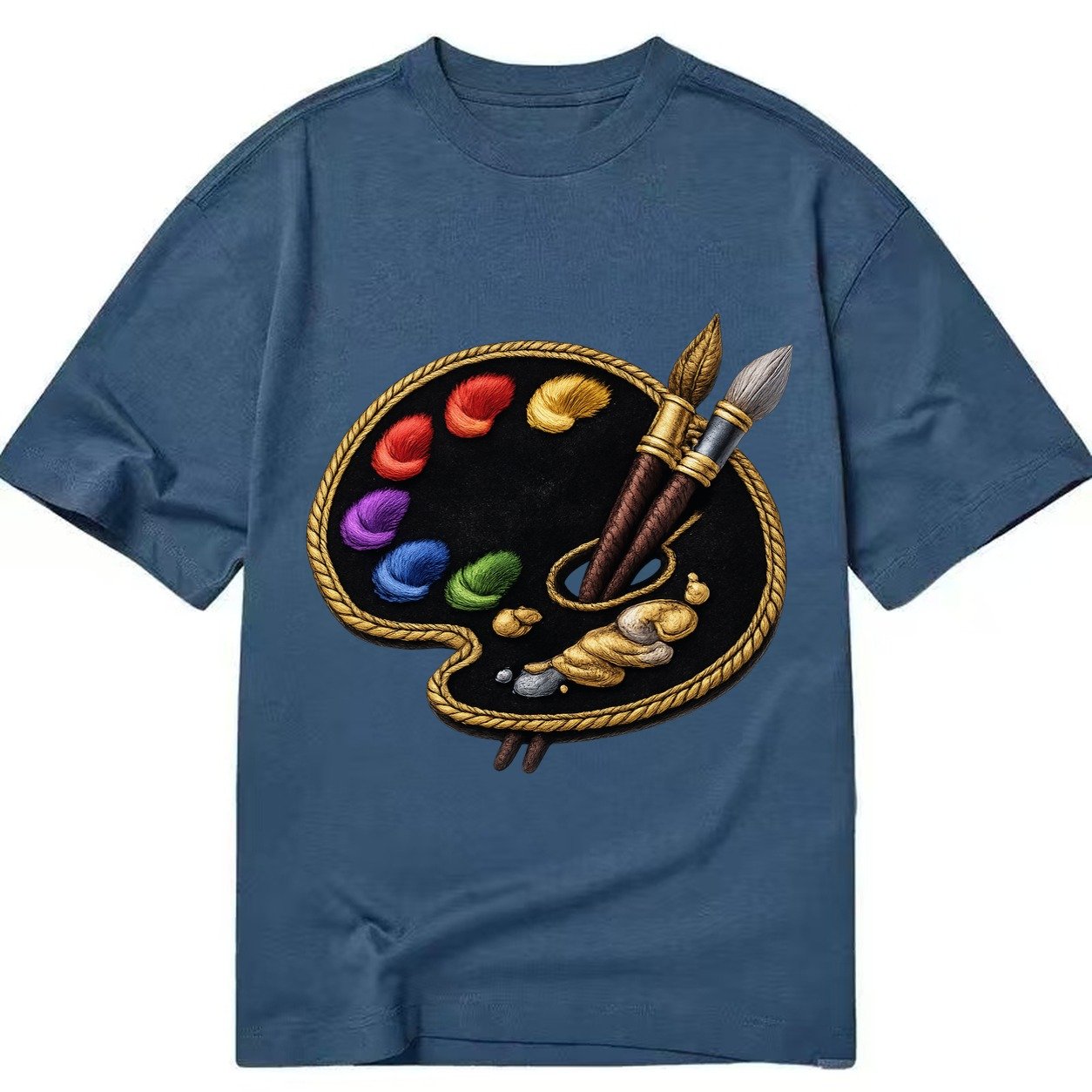 Artist Palette Rainbow Paints Embroidered Ea4b33 Classic T-shirt – Twilight Navy
