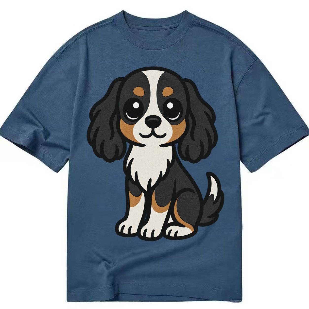 Cavalier King Charles Spaniel Tricolor Sitting Pose Portrait Classic T-shirt – Twilight Navy
