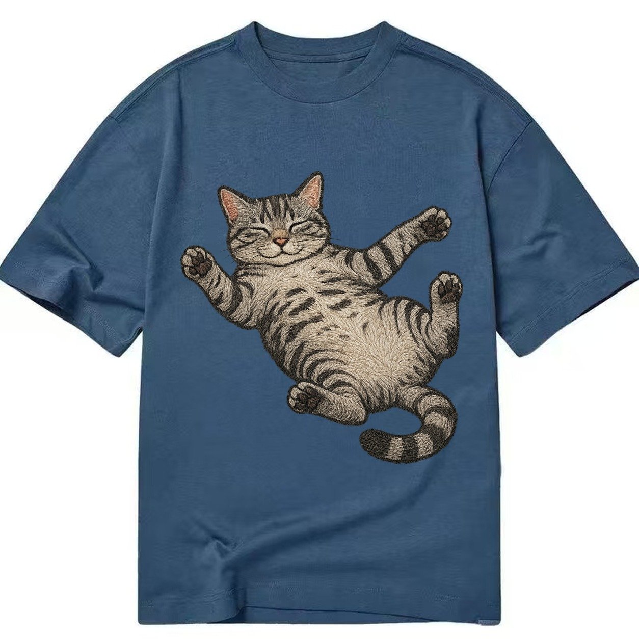 American Shorthair Silver Tabby Classic Pattern Fully Relaxe Classic T-shirt – Twilight Navy