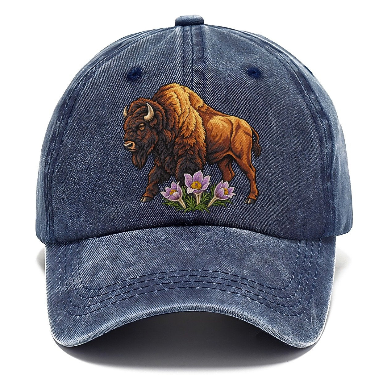 Wood Bison And Prairie Crocus Canada Cultural Icons Classic Cap – Twilight Navy