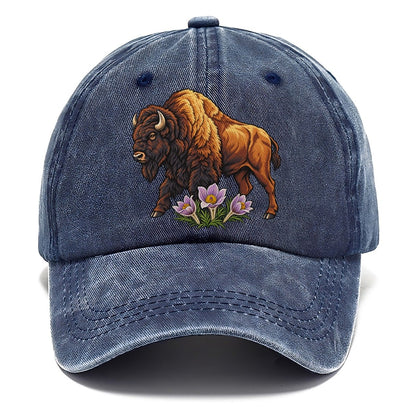 Wood Bison And Prairie Crocus Canada Cultural Icons Classic Cap – Twilight Navy