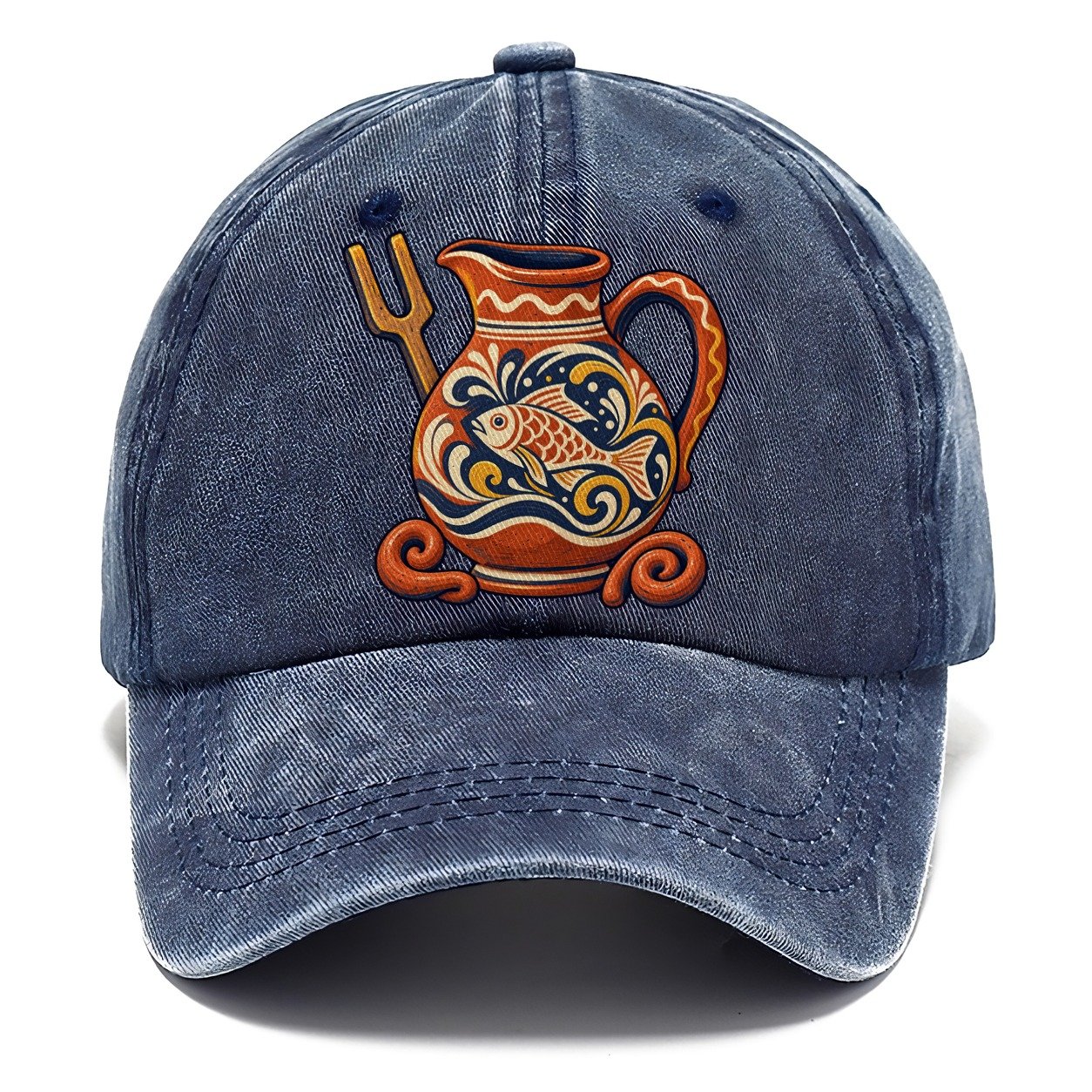 British Slipware Jug Kiln Fork And Clay Swirls Uk Culture Heritage Classic Cap – Twilight Navy