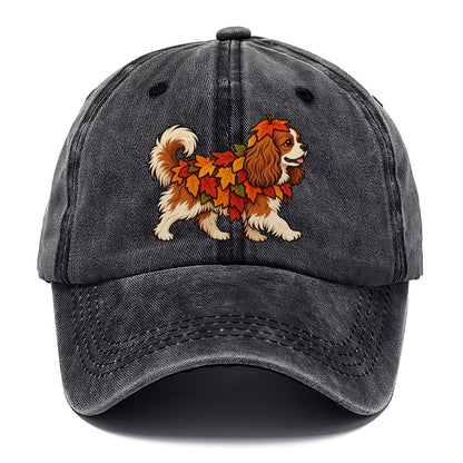 One Cavalier King Charles Spaniel In Halloween Costume Fallen Leaf Pile Costume With Orange And Red Felt Leaves Halloween Dog Parade Classic Cap – Graphite