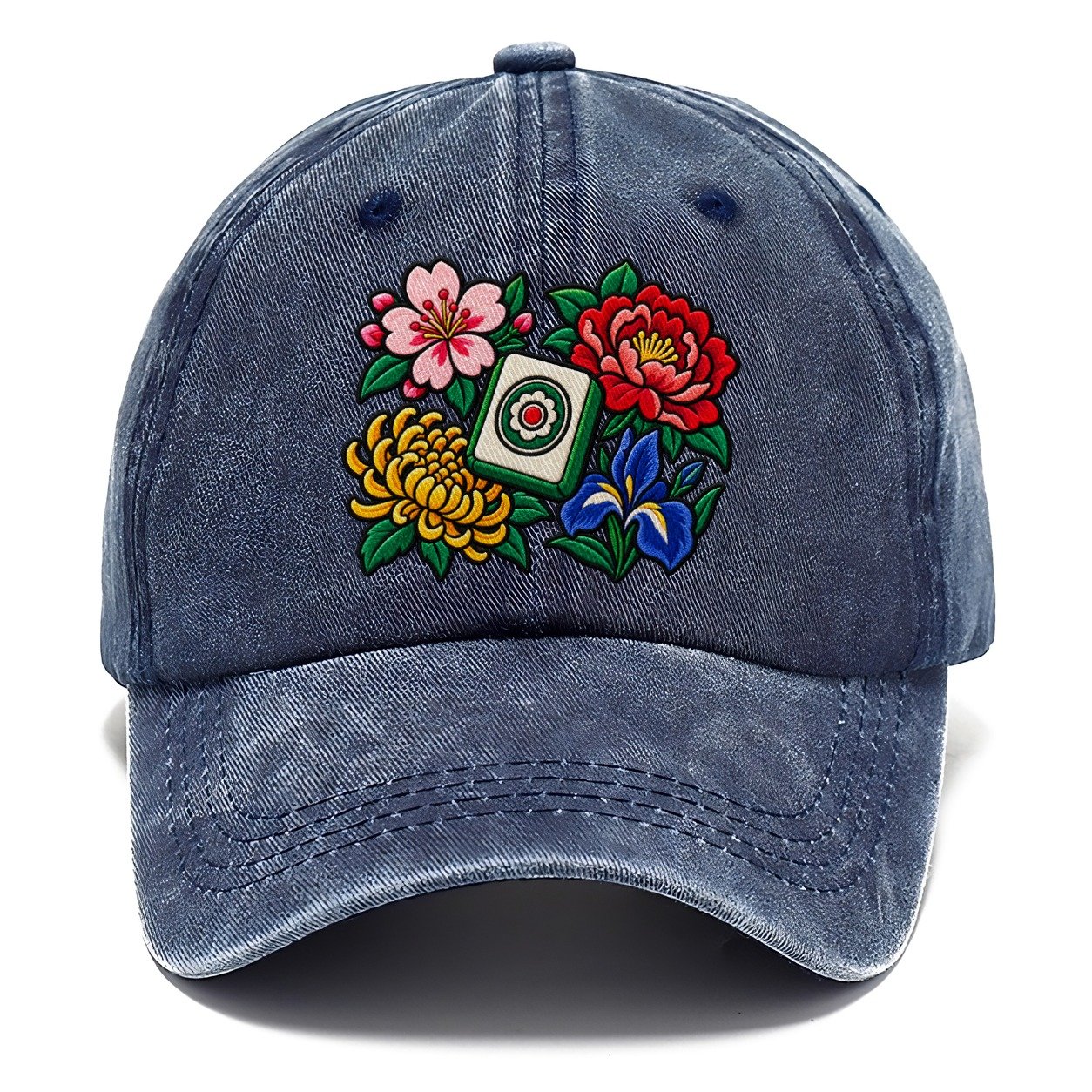 Flower Season Mahjong Game Night Classic Cap – Twilight Navy