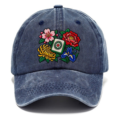 Flower Season Mahjong Game Night Classic Cap – Twilight Navy