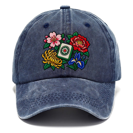 Flower Season Mahjong Game Night Classic Cap – Twilight Navy