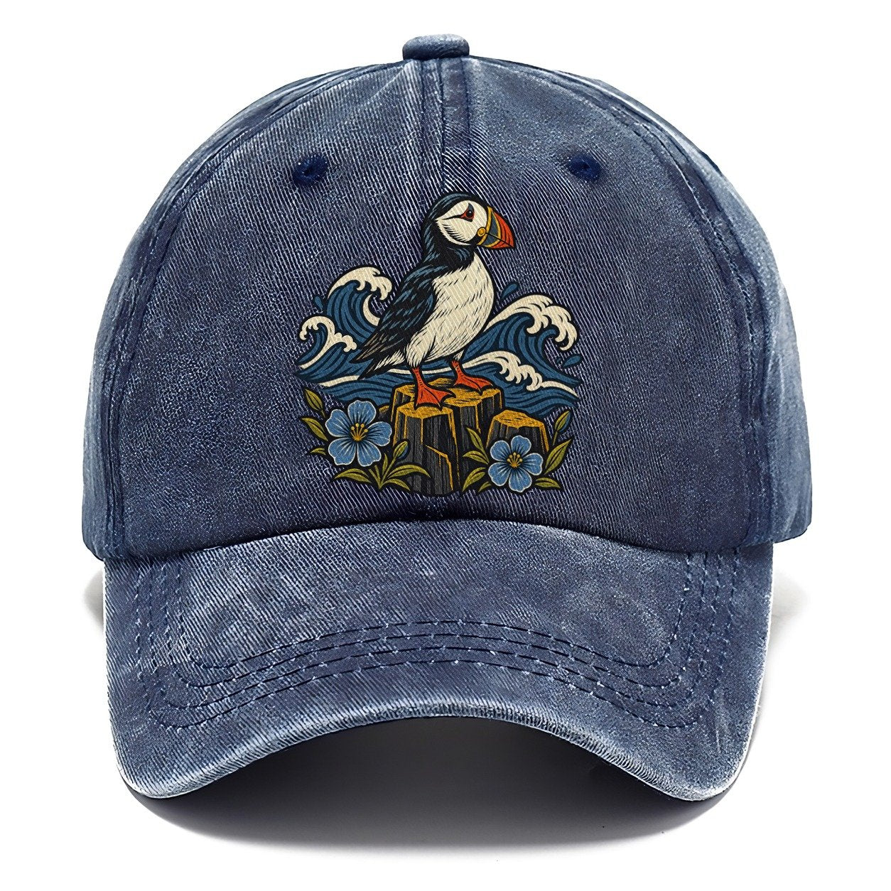 Causeway Coast Puffin And Flax Flowers Uk Culture Heritage Classic Cap – Twilight Navy