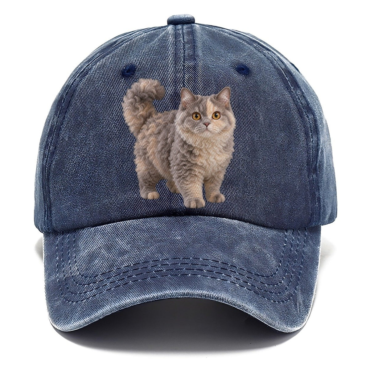 Selkirk Rex Standing Three Quarter Realistic Cat Portrait Classic Cap – Twilight Navy