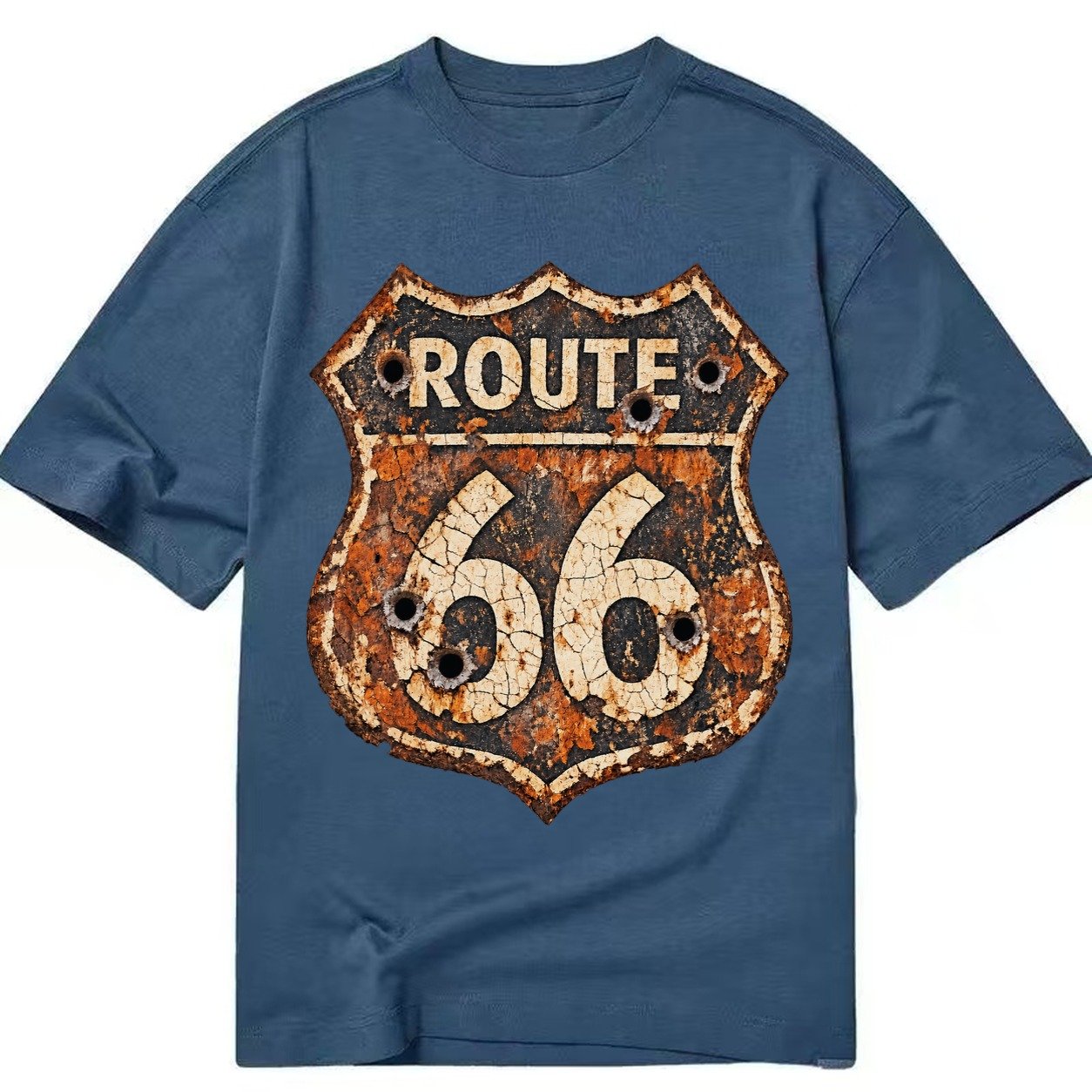 Weathered Marker Rust Aged Route 66 Sign Desert Sun Bleached Classic T-shirt – Twilight Navy